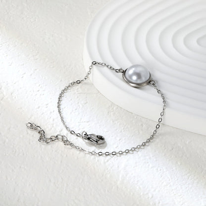 12-14mm round with half white pearl 16-18+3cm bracelet steel/gold color asonjewelry