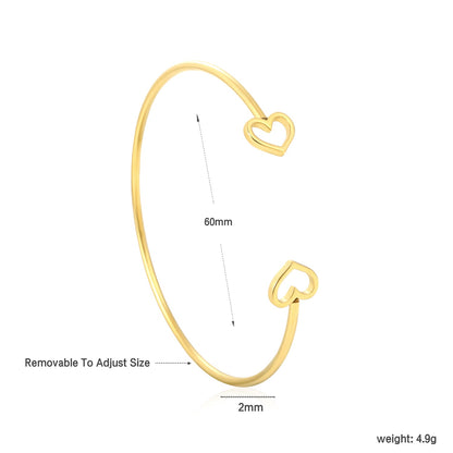 2mm Wide Inner Diameter 60mm Openwork Heart Open Bangle Gold asonjewelry
