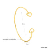 2mm Wide Inner Diameter 60mm Openwork Heart Open Bangle Gold