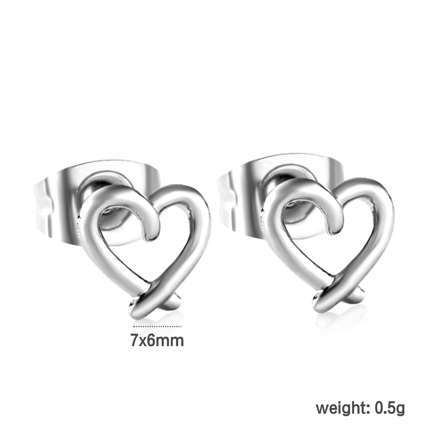 7*6mm Heart shaped pin earrings steel color/golden asonjewelry