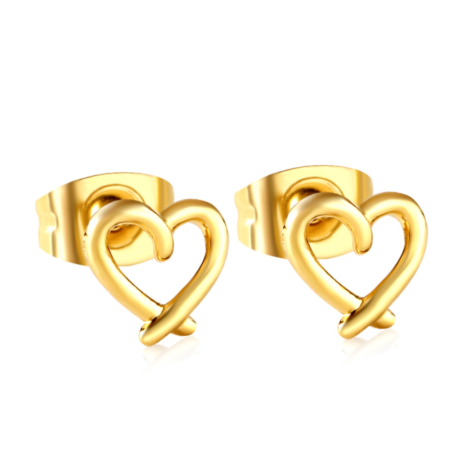 7*6mm Heart shaped pin earrings steel color/golden asonjewelry