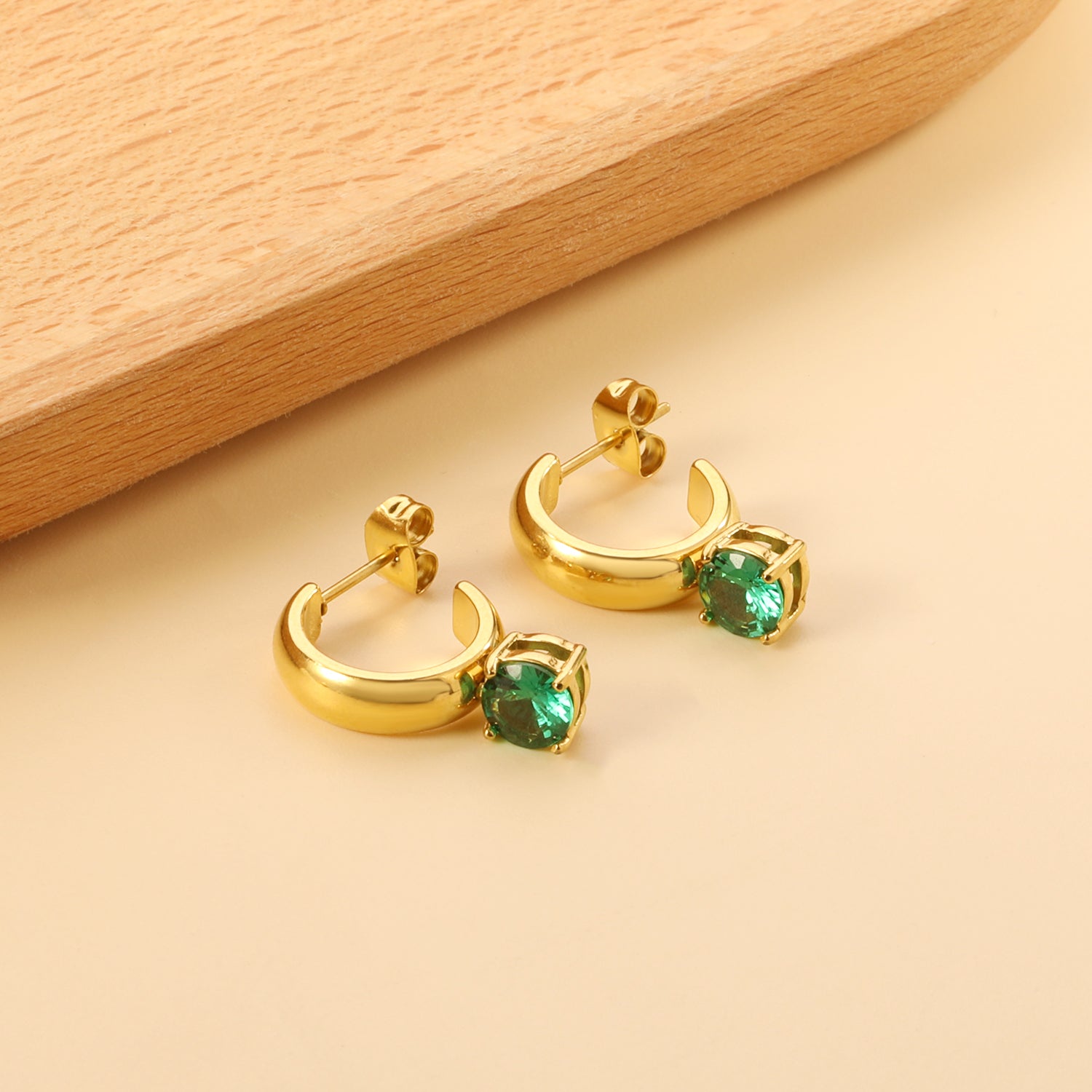 4.3*15mm C-shaped hoop with four scratches round white&black&purple&pink&green diamond stud earrings 6.2mm asonjewelry