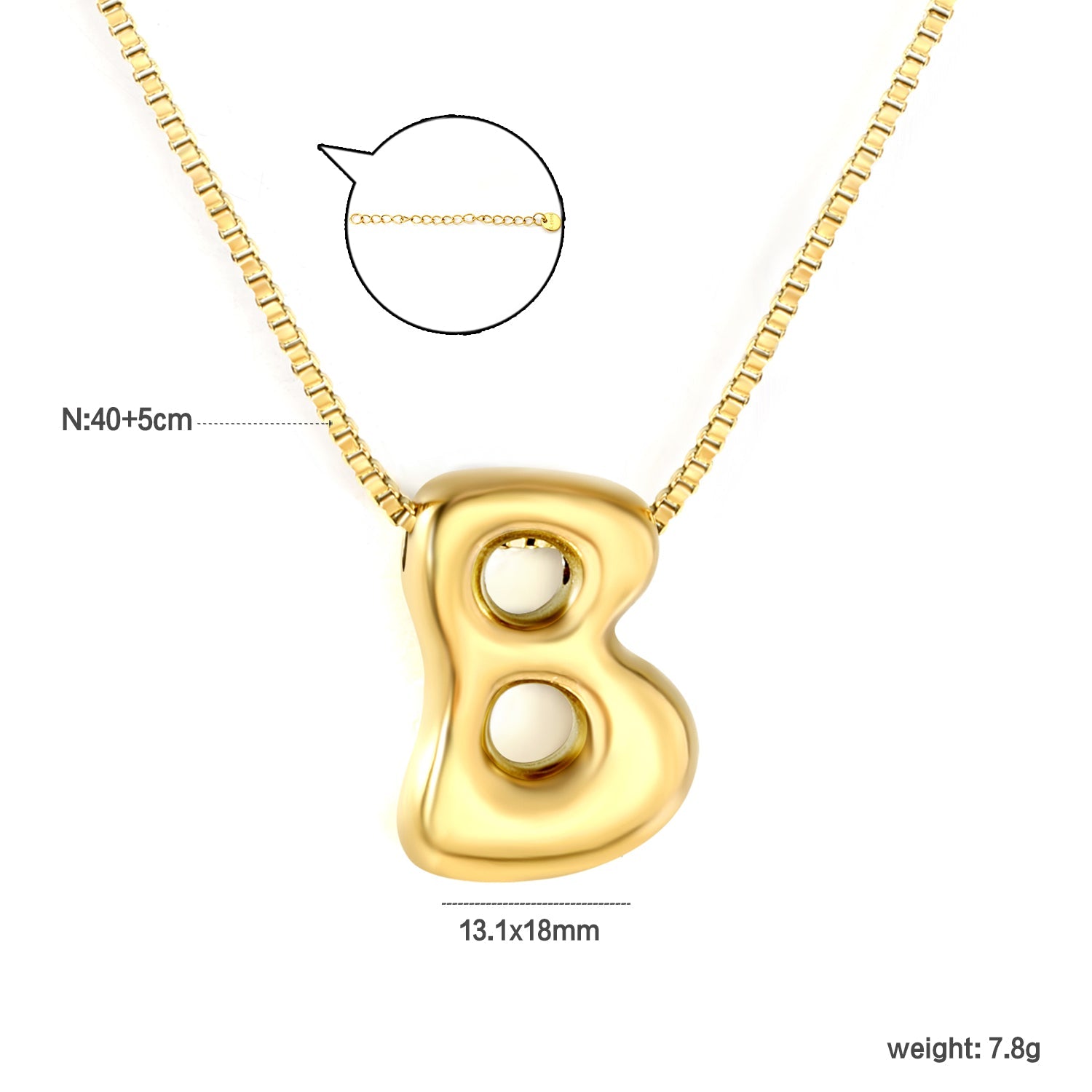 Alphabet Pendant A-Z 1.2 Box 40+5cm + 6mm Round Tail Tag Necklace Gold asonjewelry