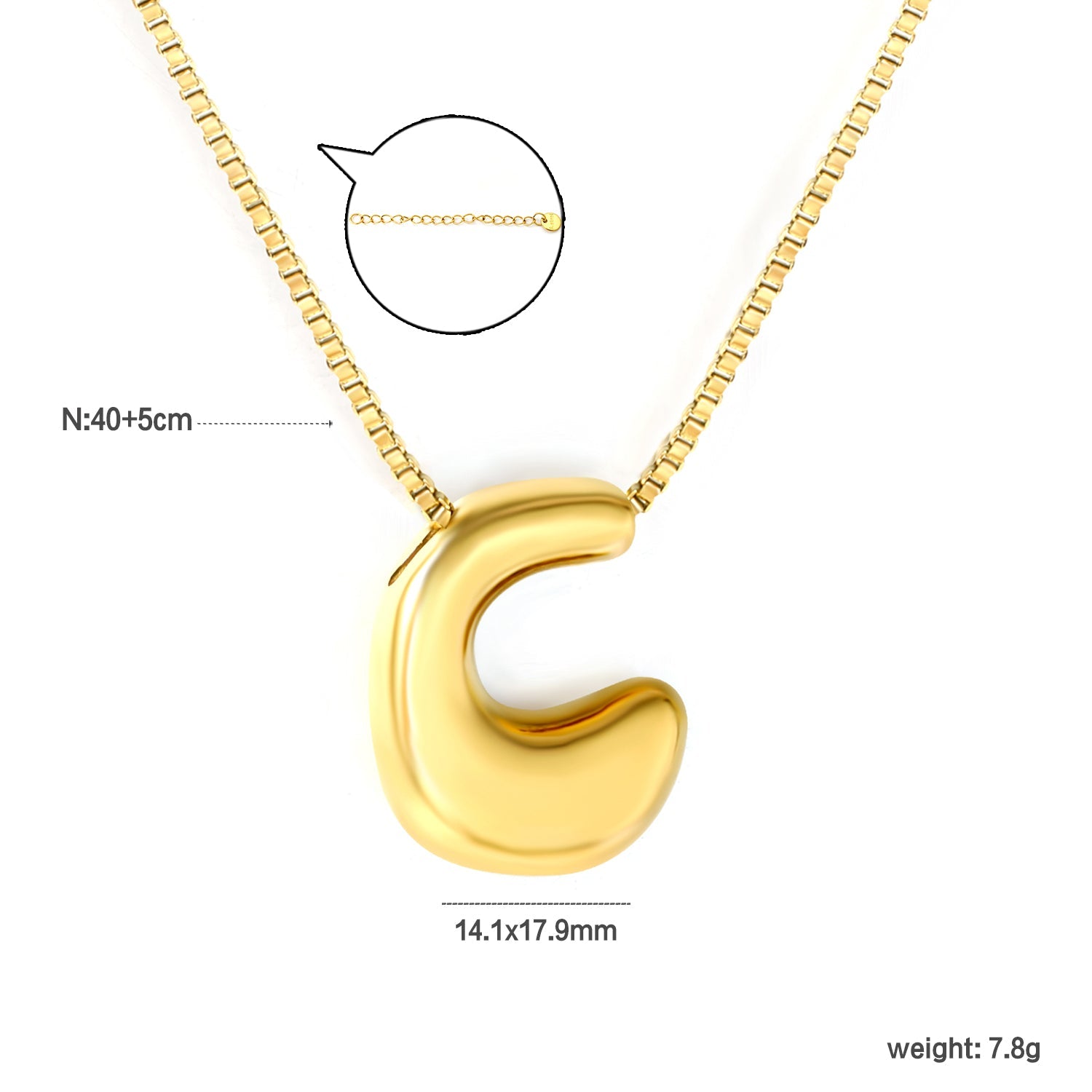 Alphabet Pendant A-Z 1.2 Box 40+5cm + 6mm Round Tail Tag Necklace Gold asonjewelry