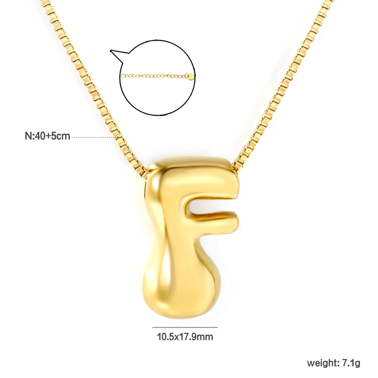 Alphabet Pendant A-Z 1.2 Box 40+5cm + 6mm Round Tail Tag Necklace Gold asonjewelry