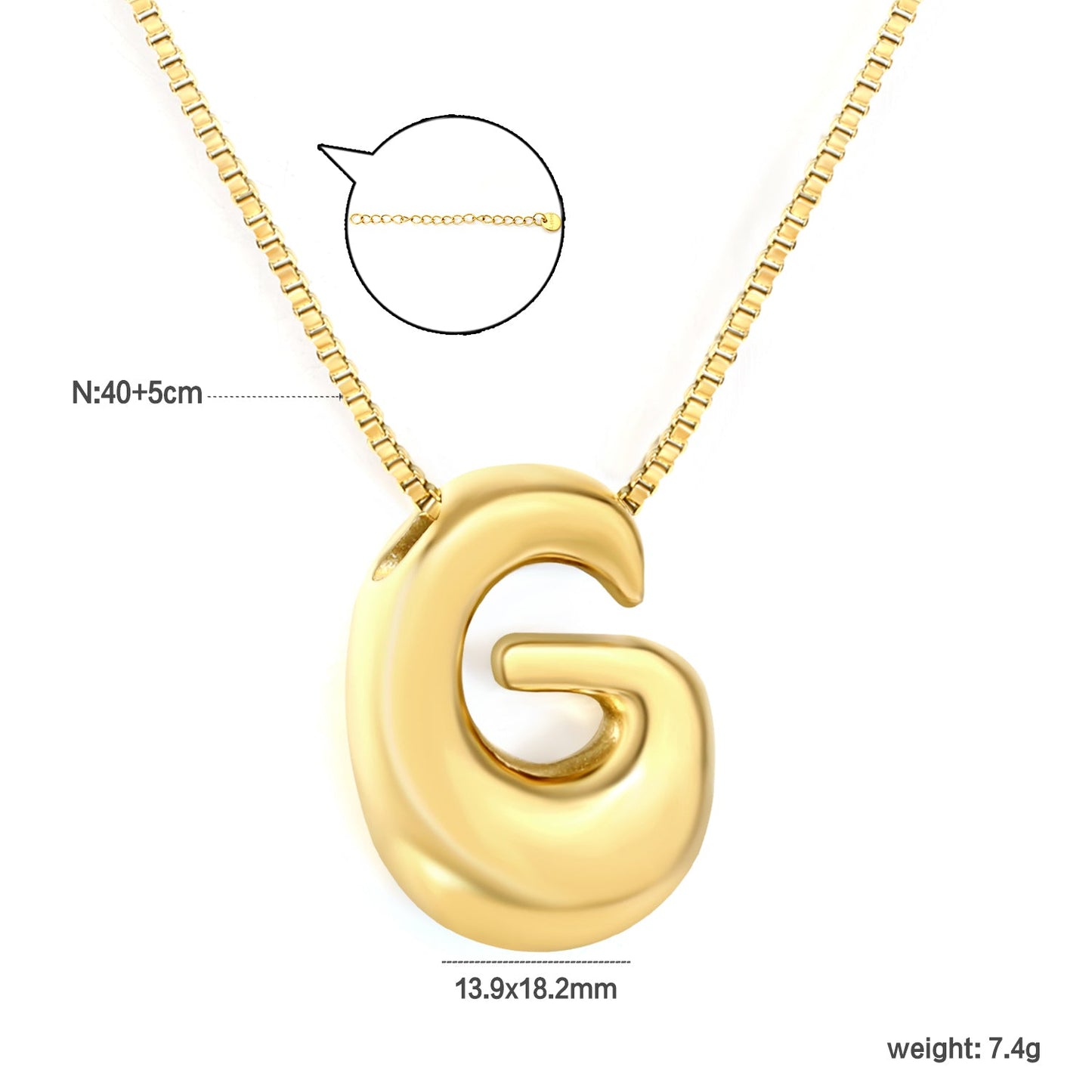 Alphabet Pendant A-Z 1.2 Box 40+5cm + 6mm Round Tail Tag Necklace Gold asonjewelry