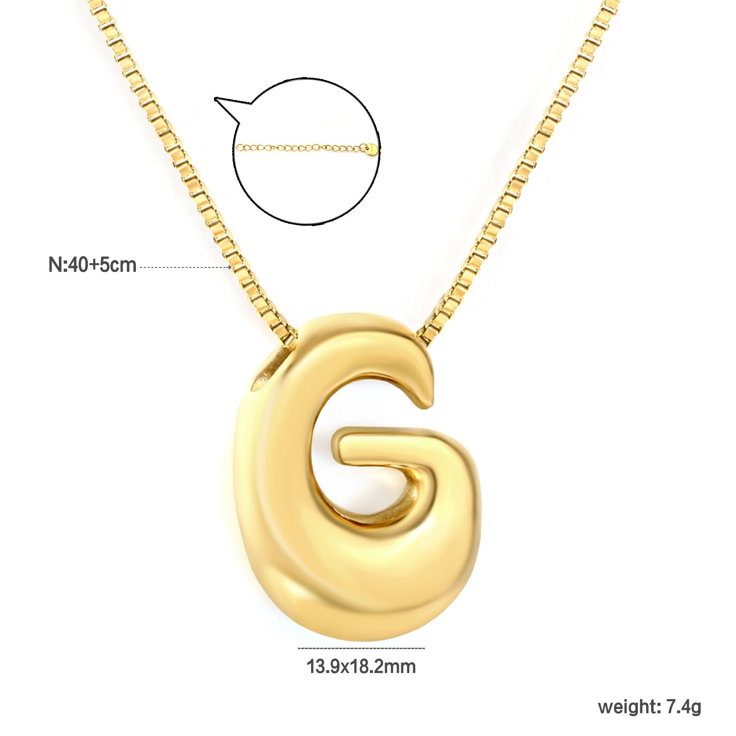 Alphabet Pendant A-Z 1.2 Box 40+5cm + 6mm Round Tail Tag Necklace Gold asonjewelry