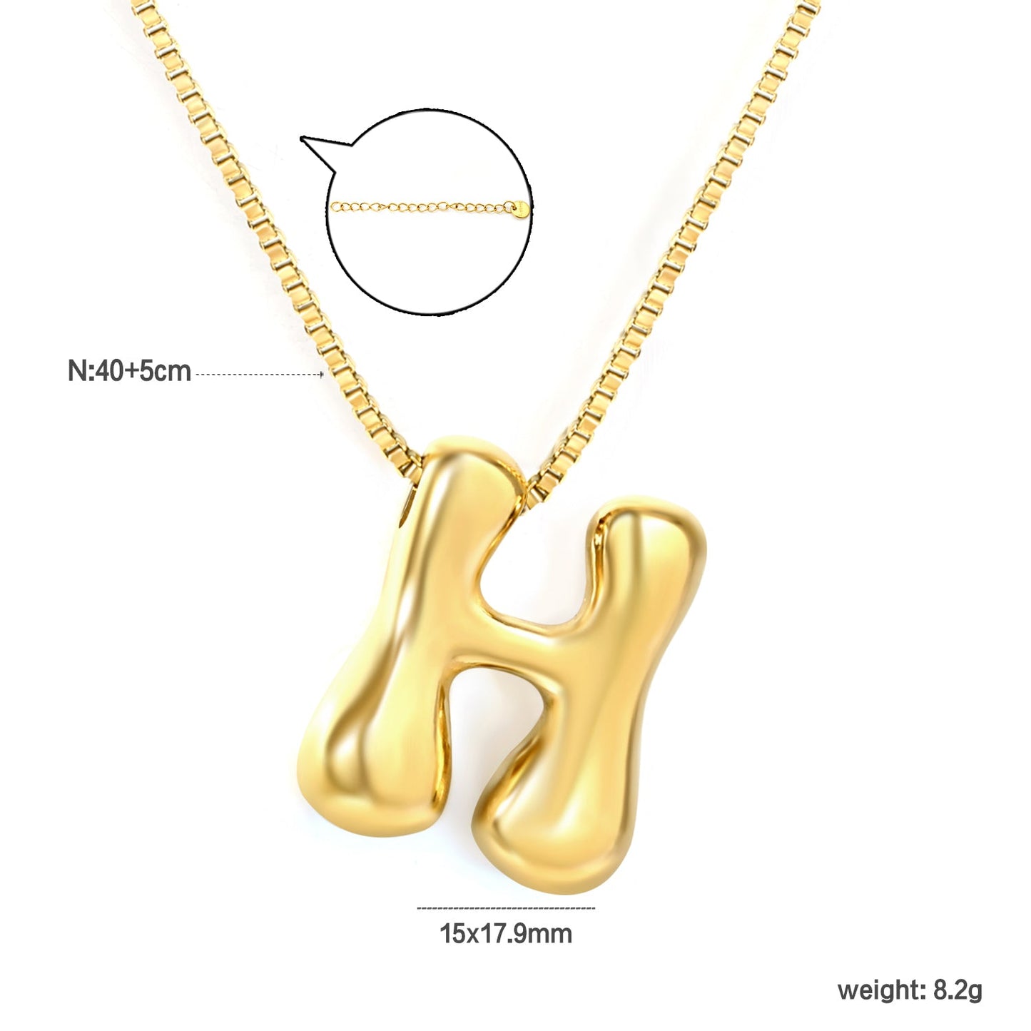 Alphabet Pendant A-Z 1.2 Box 40+5cm + 6mm Round Tail Tag Necklace Gold asonjewelry