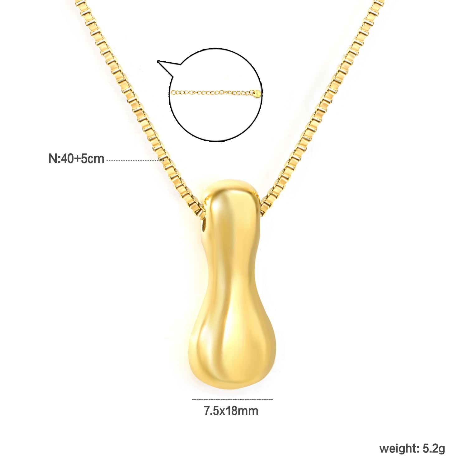 Alphabet Pendant A-Z 1.2 Box 40+5cm + 6mm Round Tail Tag Necklace Gold asonjewelry