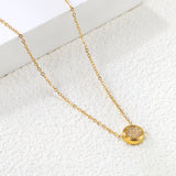8.5mm beveled round CNC white zirconia pendant 0.3 cross chain 40+5cm+6mm round pendant necklace steel color/gold color
