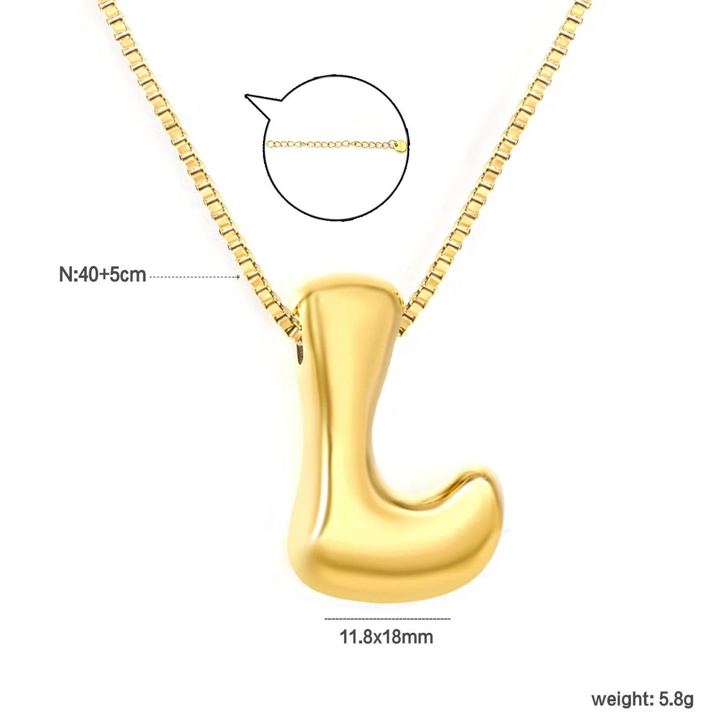Alphabet Pendant A-Z 1.2 Box 40+5cm + 6mm Round Tail Tag Necklace Gold asonjewelry