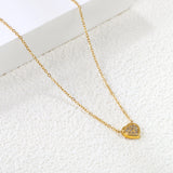 7.7 x 8mm beveled heart-shaped CNC white zirconia pendant with 0.3mm cross chain (40+5cm) and 6mm round tag necklace in steel gray/gold