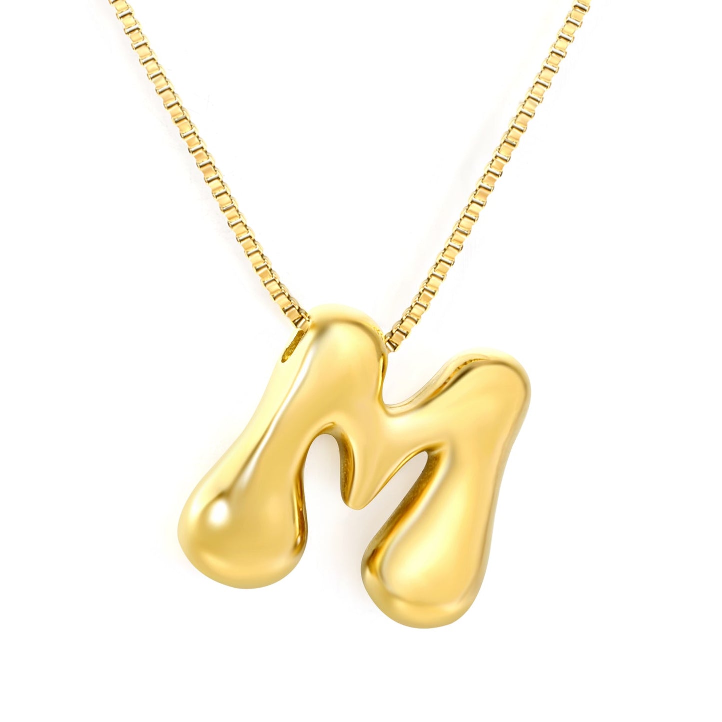 Alphabet Pendant A-Z 1.2 Box 40+5cm + 6mm Round Tail Tag Necklace Gold asonjewelry