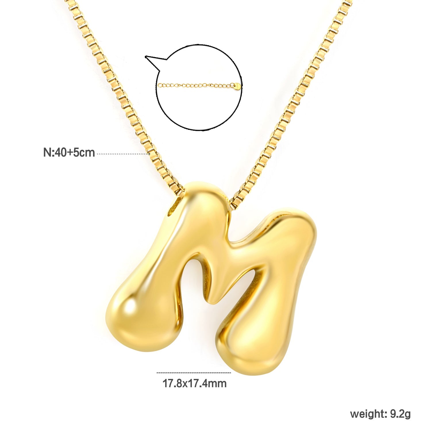 Alphabet Pendant A-Z 1.2 Box 40+5cm + 6mm Round Tail Tag Necklace Gold asonjewelry
