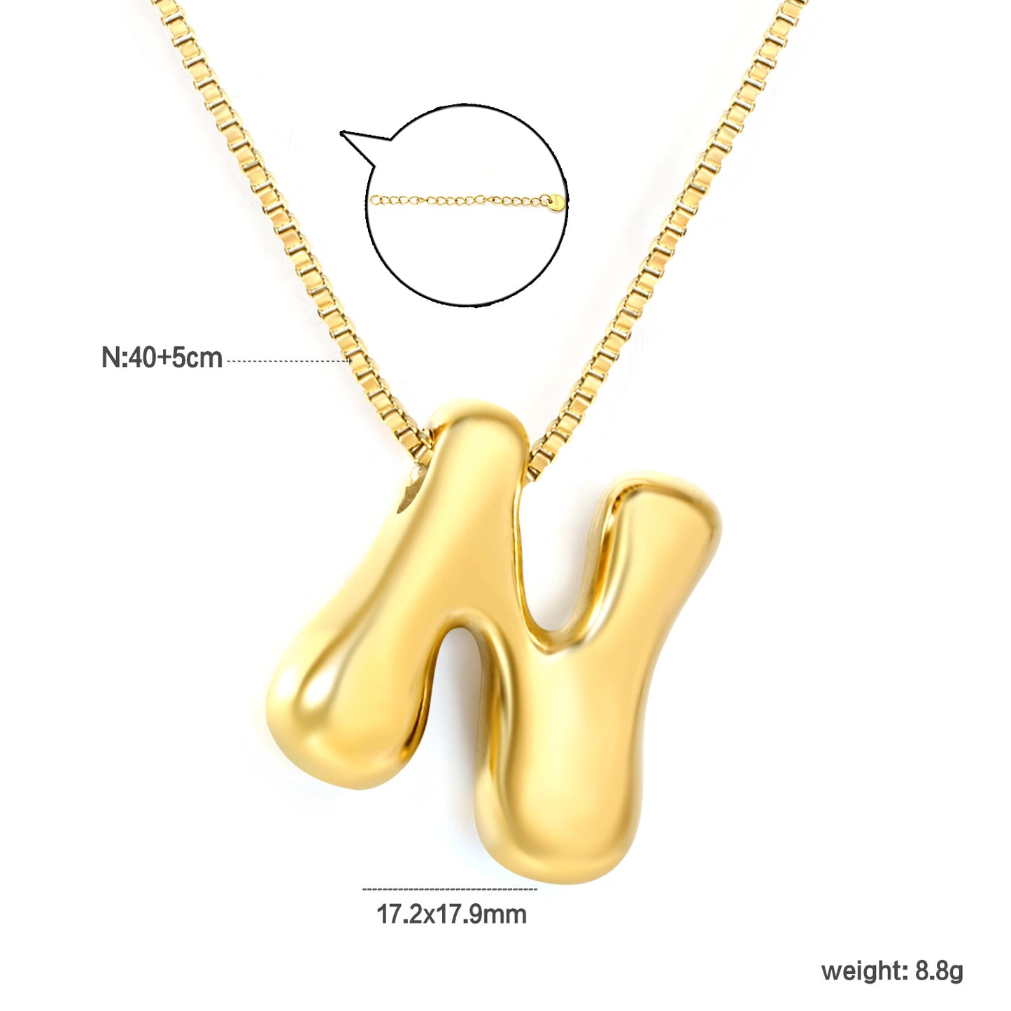 Alphabet Pendant A-Z 1.2 Box 40+5cm + 6mm Round Tail Tag Necklace Gold asonjewelry