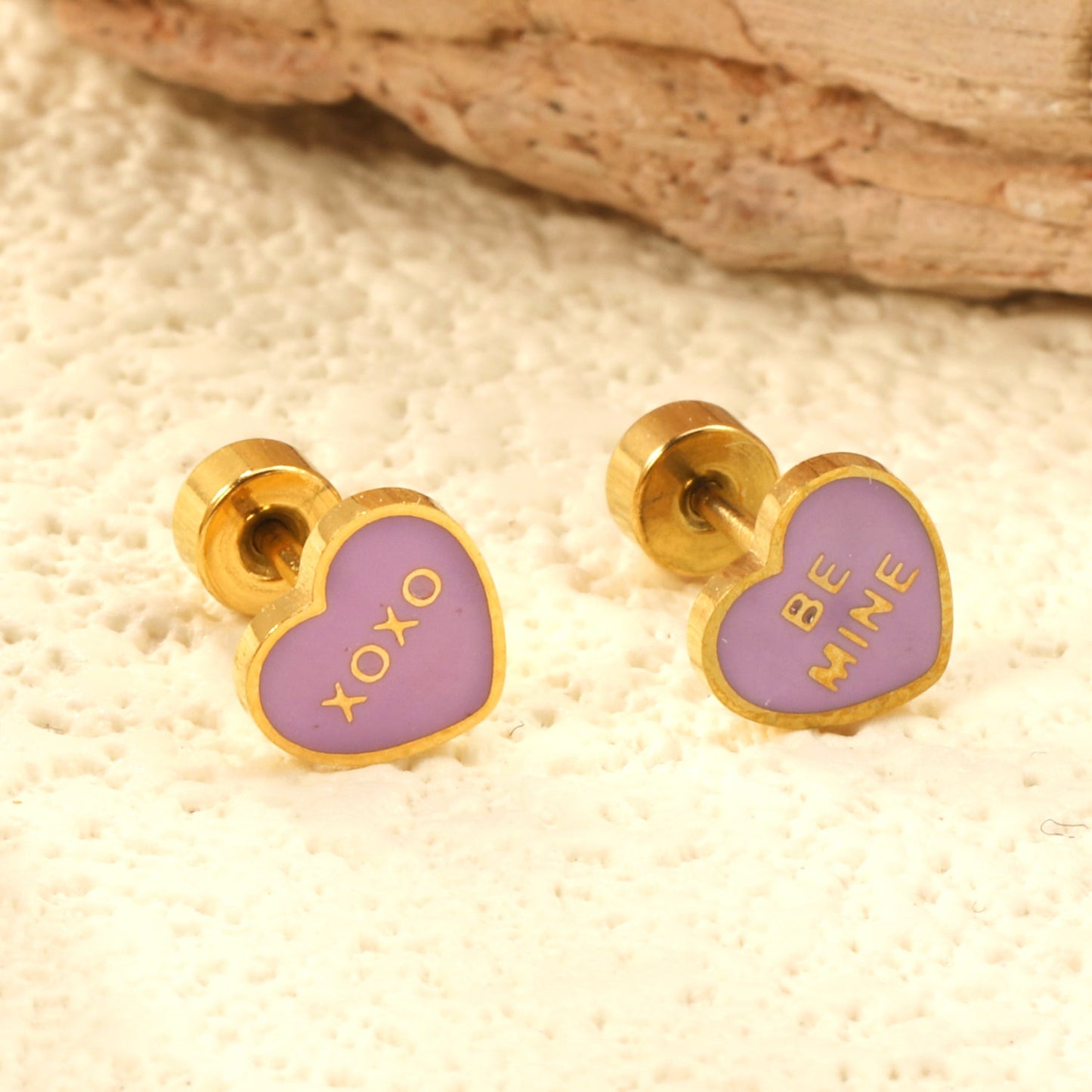 Screw plug 0.8*8mm pin 7*6.3mm heart with purple oil drop earrings gold color asonjewelry