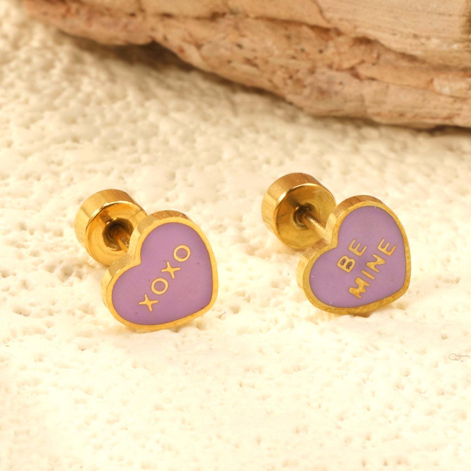 Screw plug 0.8*8mm pin 7*6.3mm heart with purple oil drop earrings gold color asonjewelry