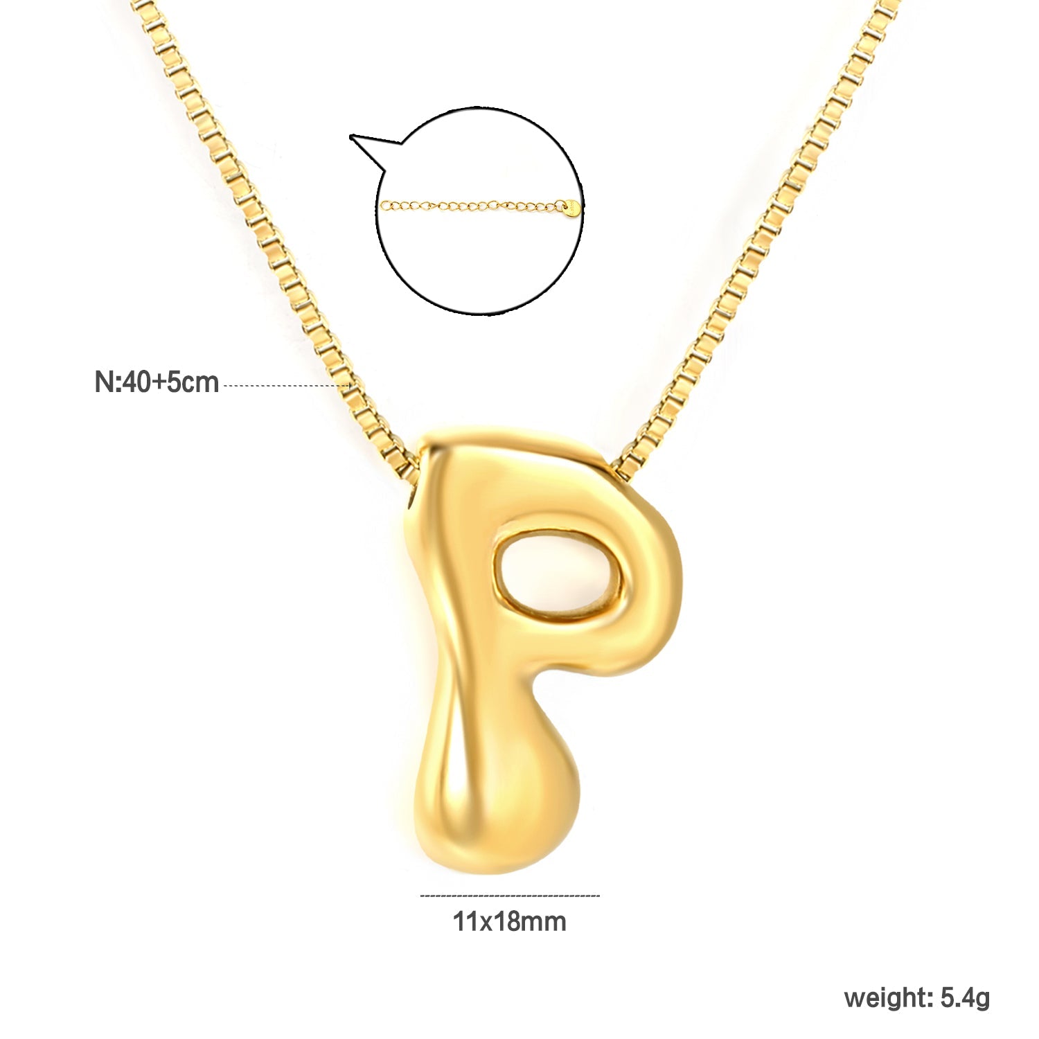 Alphabet Pendant A-Z 1.2 Box 40+5cm + 6mm Round Tail Tag Necklace Gold asonjewelry