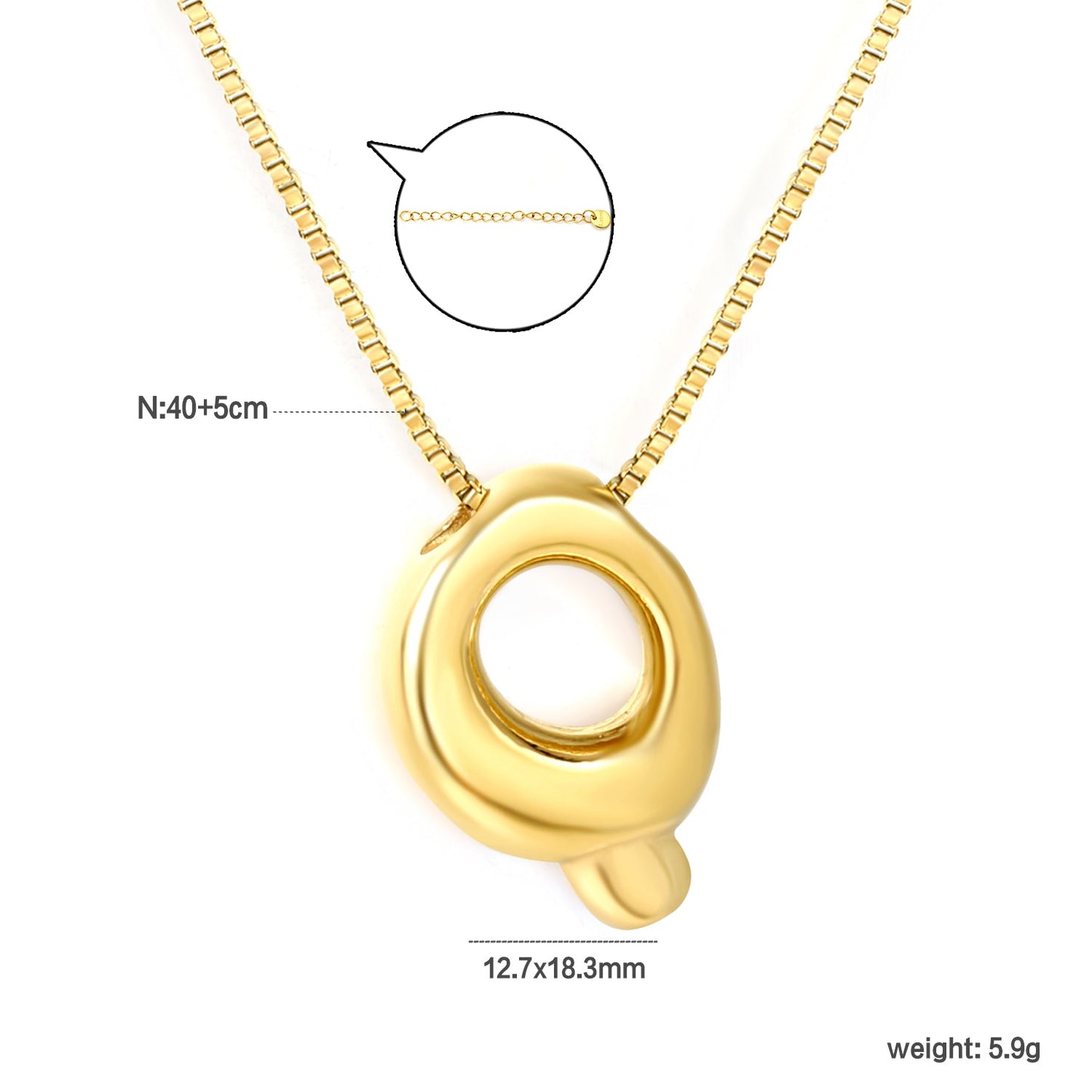 Alphabet Pendant A-Z 1.2 Box 40+5cm + 6mm Round Tail Tag Necklace Gold asonjewelry
