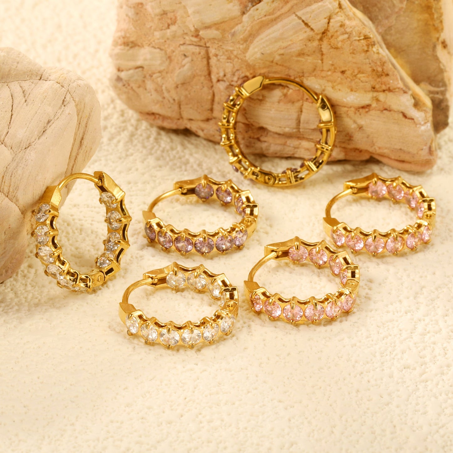 Thick 2.4*Wide 4.2*I.D. 14mm Ear Clips with rounded white/purple/pink zirconium steel/golden color asonjewelry