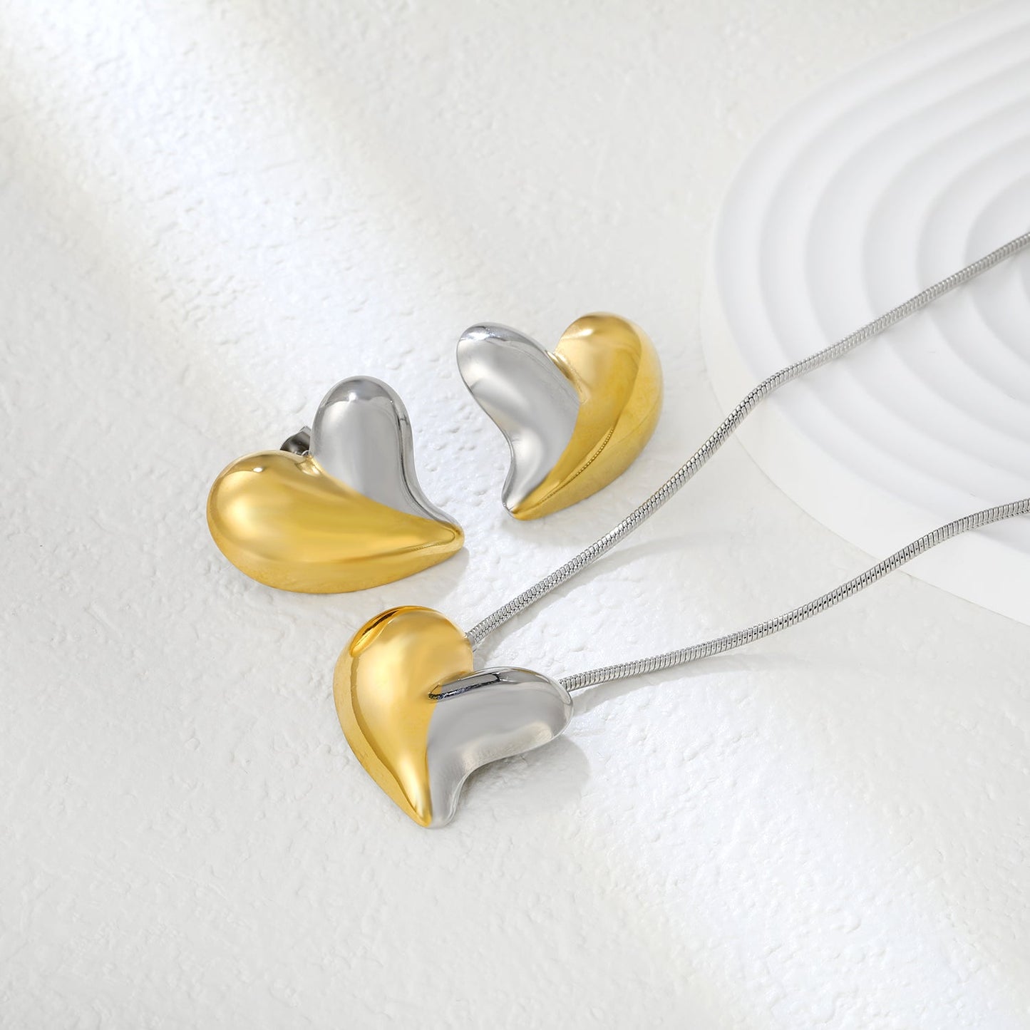 Love Set Steel/Gold/Mixed Earrings: 27*27.3mm Pendant: 27*27.3mm 1.6 Round Snake Chain 43+5cm+6mm Round Tail Tag asonjewelry