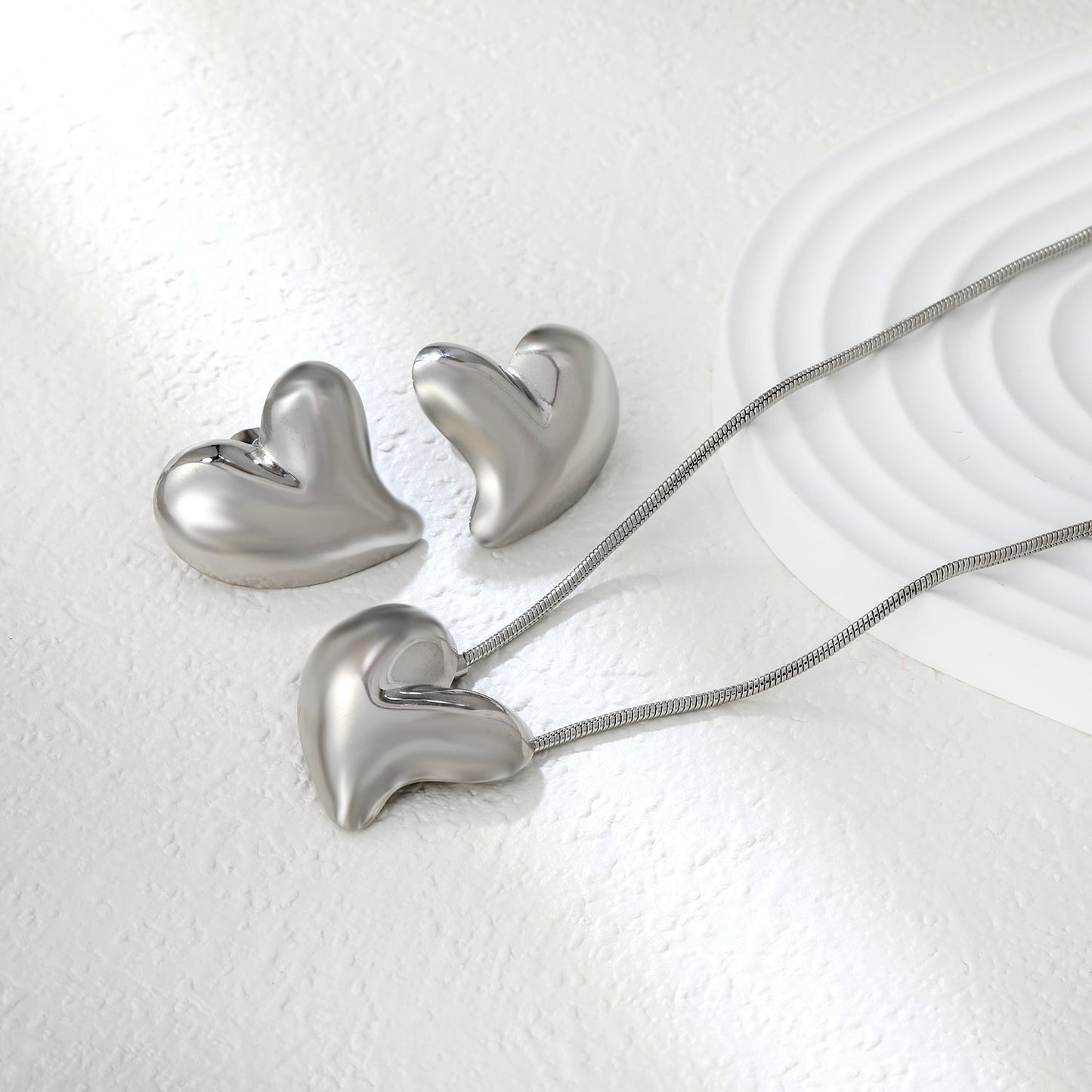 Love Set Steel/Gold/Mixed Earrings: 27*27.3mm Pendant: 27*27.3mm 1.6 Round Snake Chain 43+5cm+6mm Round Tail Tag asonjewelry