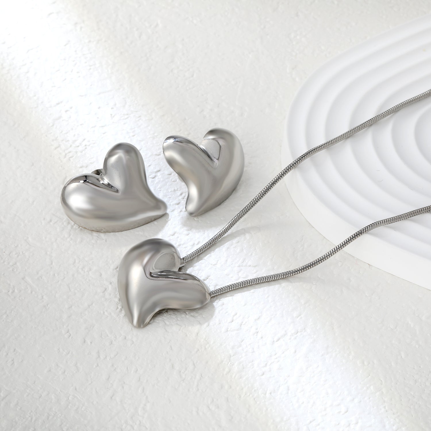 Love Set Steel/Gold/Mixed Earrings: 27*27.3mm Pendant: 27*27.3mm 1.6 Round Snake Chain 43+5cm+6mm Round Tail Tag asonjewelry