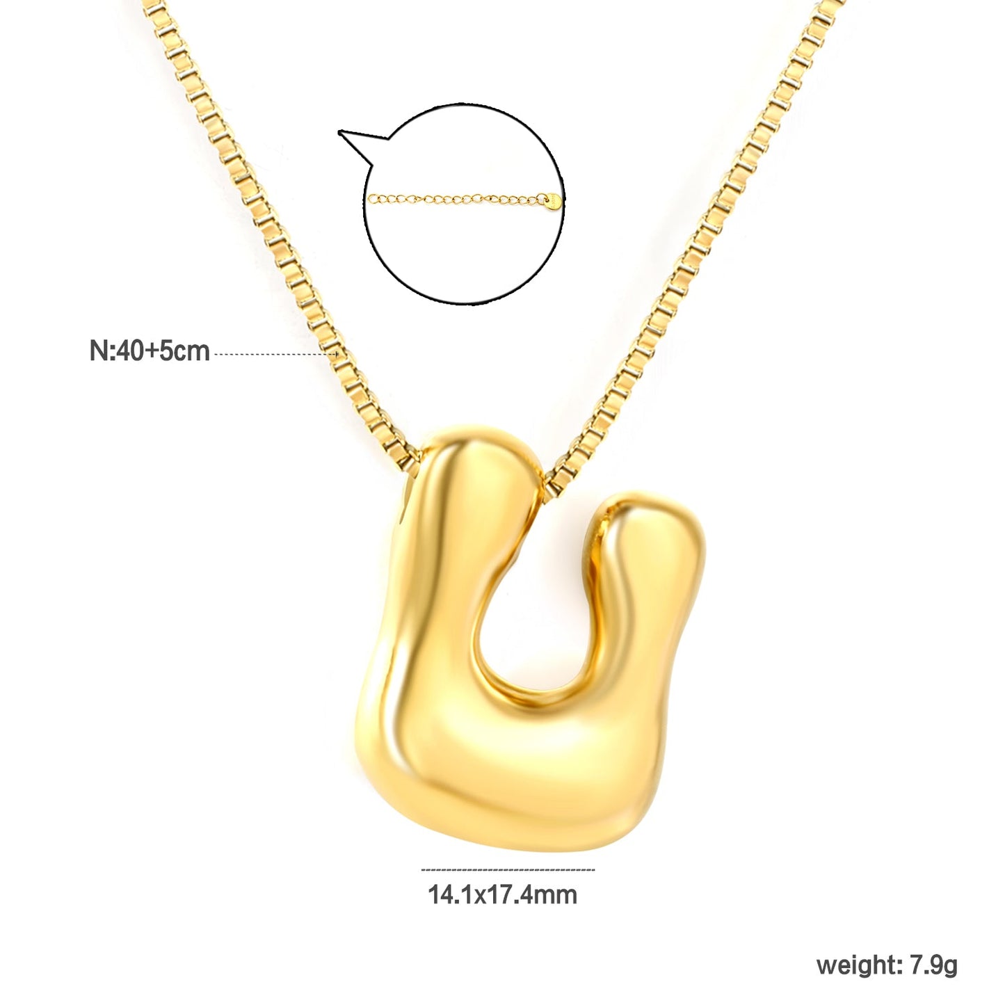 Alphabet Pendant A-Z 1.2 Box 40+5cm + 6mm Round Tail Tag Necklace Gold asonjewelry