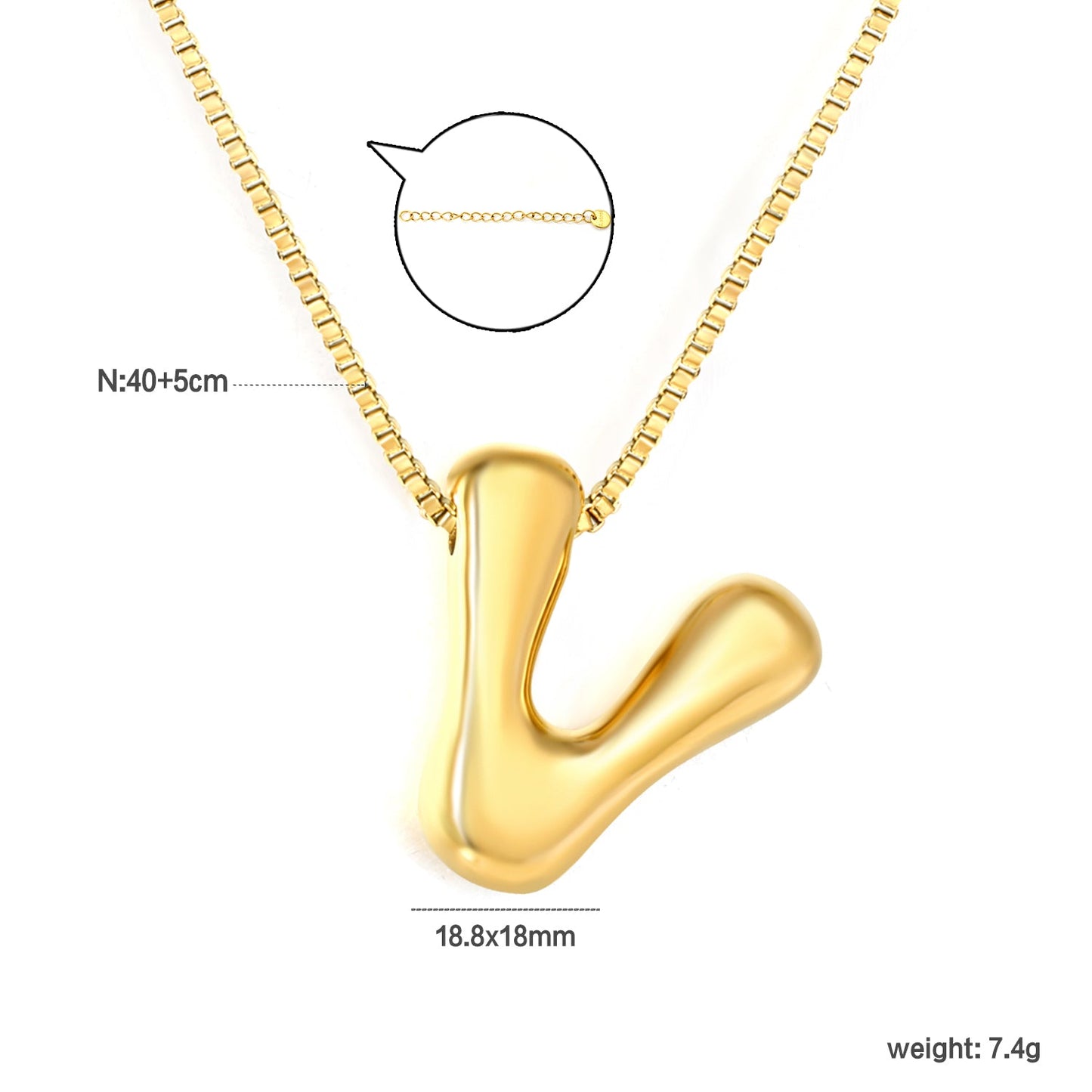 Alphabet Pendant A-Z 1.2 Box 40+5cm + 6mm Round Tail Tag Necklace Gold asonjewelry