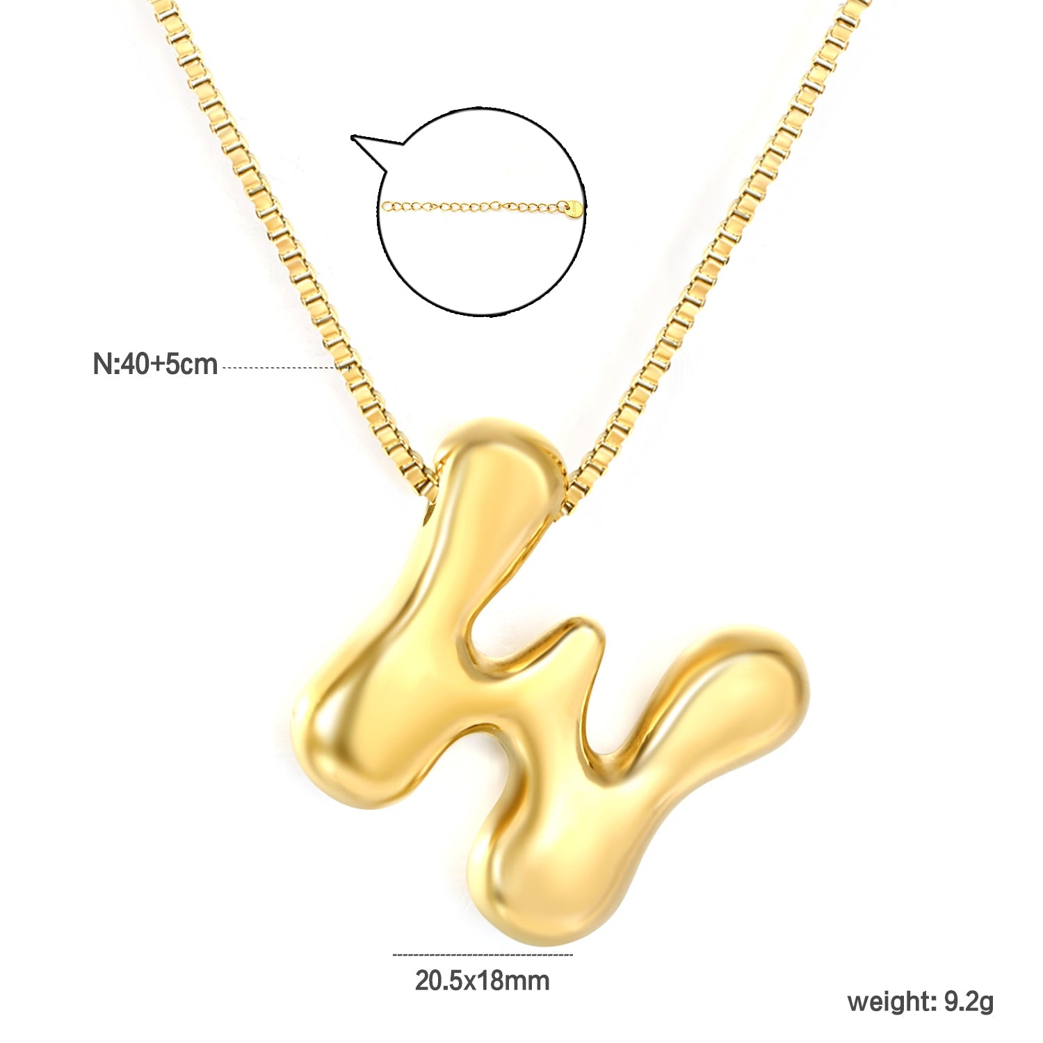 Alphabet Pendant A-Z 1.2 Box 40+5cm + 6mm Round Tail Tag Necklace Gold asonjewelry
