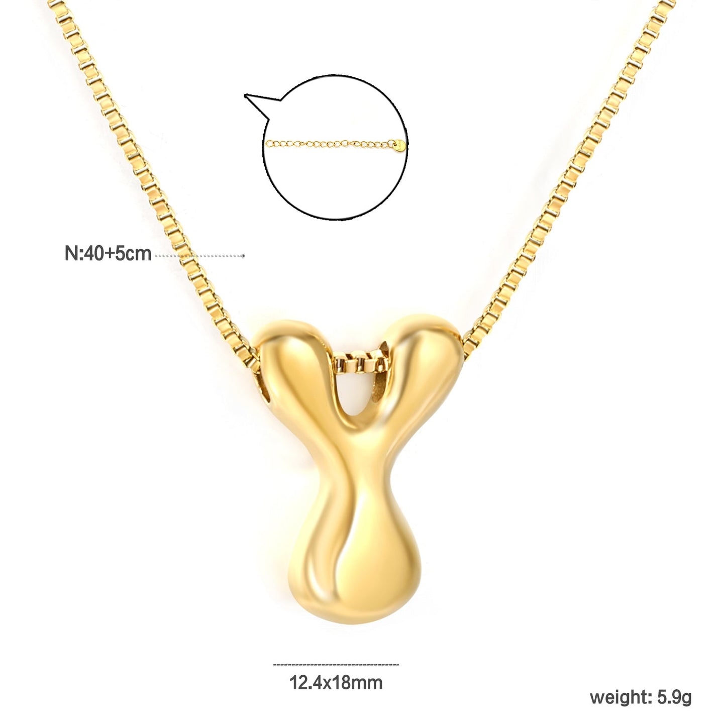 Alphabet Pendant A-Z 1.2 Box 40+5cm + 6mm Round Tail Tag Necklace Gold asonjewelry