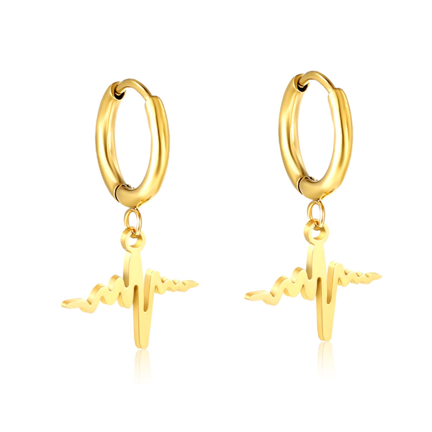 Wire 1.6x11mm O.D. earrings + 11.9*10mm circle with lightning bolt pendant earrings steel color/golden asonjewelry