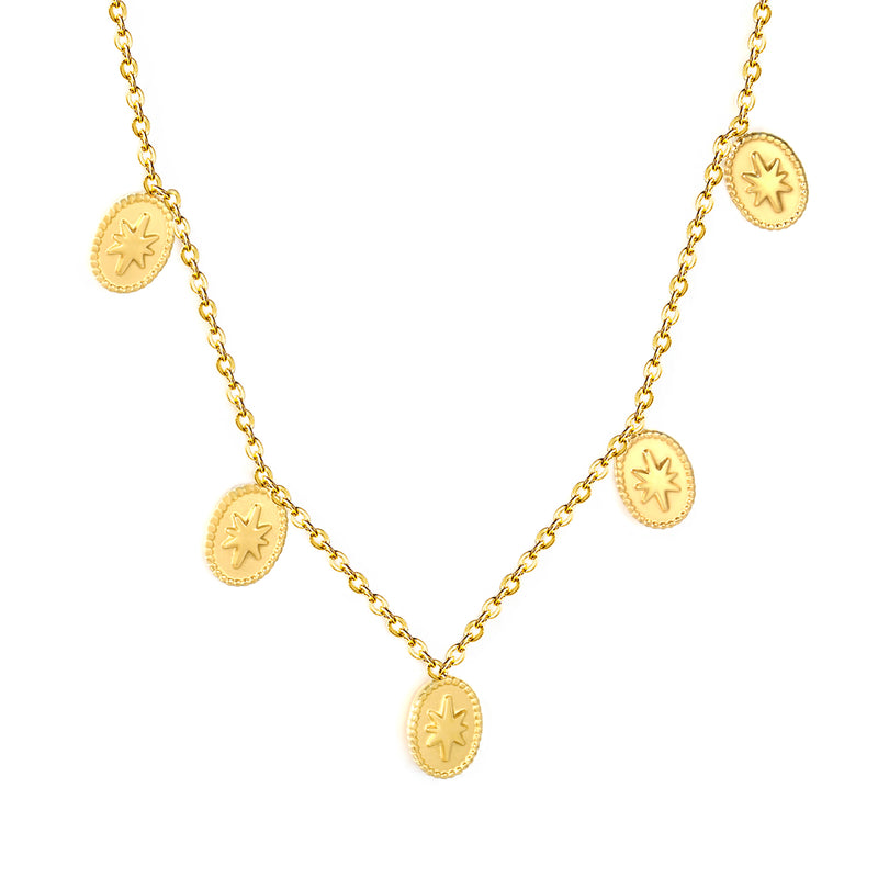 6.2*8.4mm Five-Pointed Star Elliptical Pendant 0.35mm Cross Chain Round Tassel Pendant Necklace Gold
