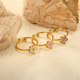 Gold - Plated Multi - Color Gemstone Flower - Shaped Open Rings
