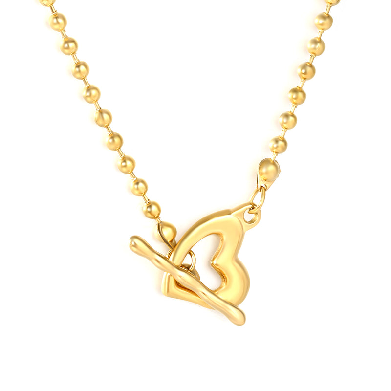 3mm Bead Chain 40cm Heart-Shaped T-Closure Necklace, Gold