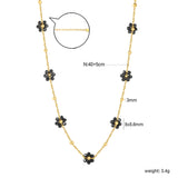 3mm steel beads x 15 + 7 mixed-color/black flower pendants Necklace 40+5cm Gold/steel