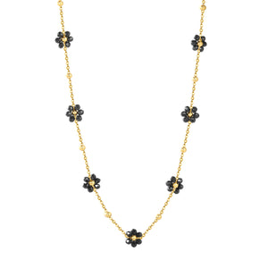 3mm steel beads x 15 + 7 mixed-color/black flower pendants Necklace 40+5cm Gold/steel