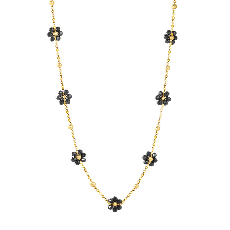 3mm steel beads x 15 + 7 mixed-color/black flower pendants Necklace 40+5cm Gold/steel