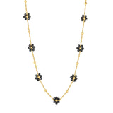 3mm steel beads x 15 + 7 mixed-color/black flower pendants Necklace 40+5cm Gold/steel