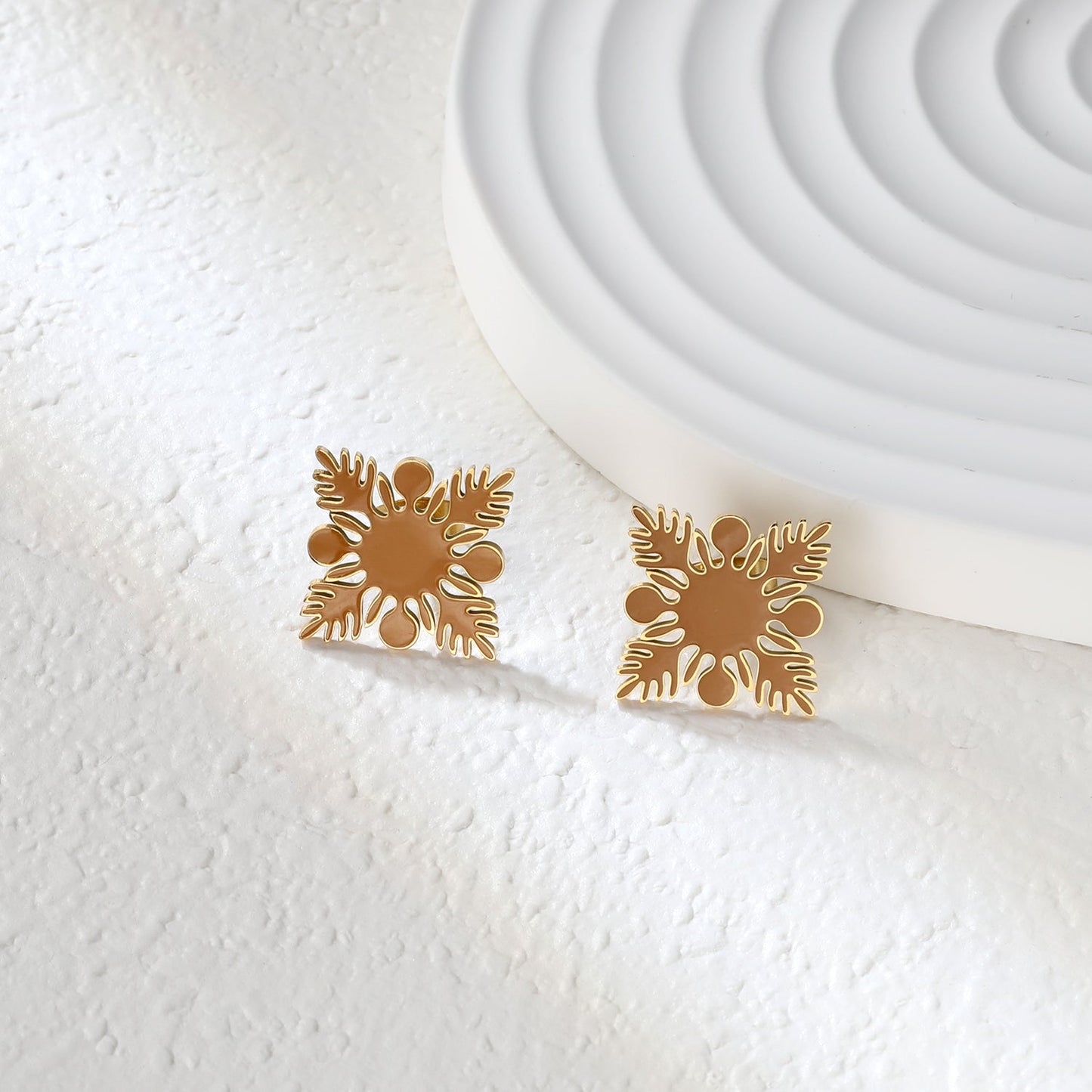 20.2*20.2mm orange/green four-petal flower leaf oil drop earrings gold color asonjewelry