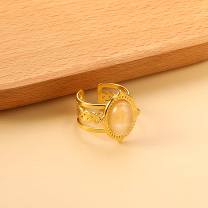 Open Oval Band with White Natural Stone Ring asonjewelry
