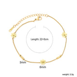 3mm*8 steel beads + 7.8mm*3 seven-petal flower chain 1.2mm box chain*22 + 5cm + 3*10mm square tag Gold