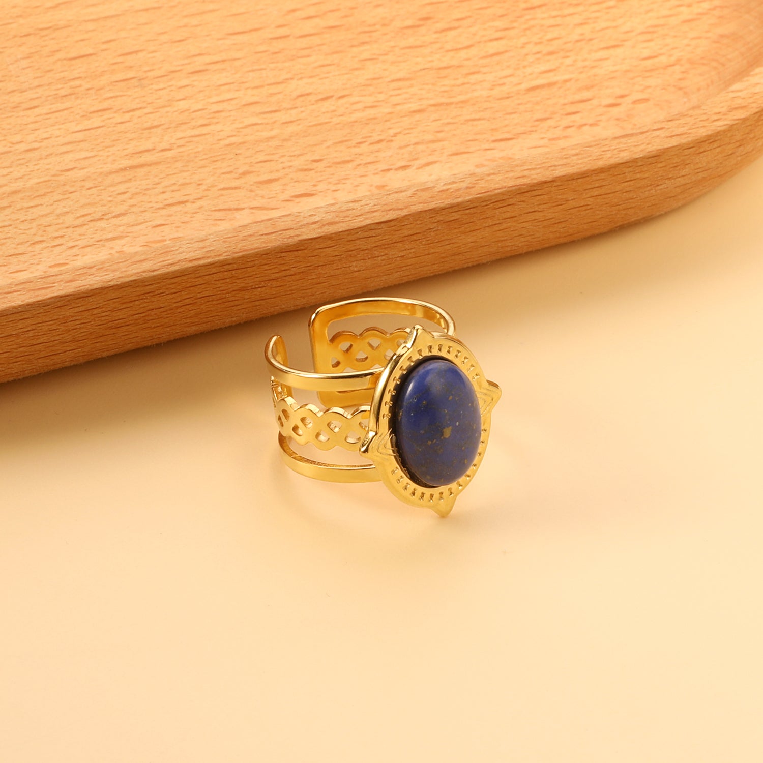Open Oval Band with Blue Natural Stone Ring asonjewelry