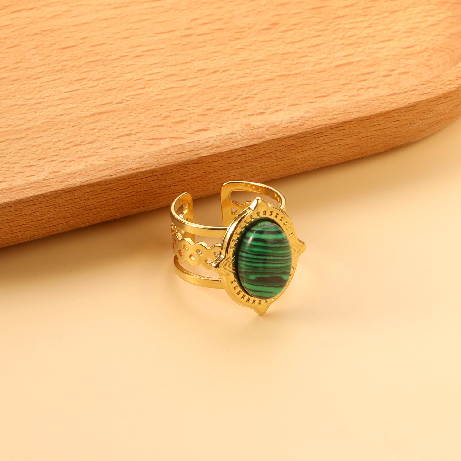 Open Oval Band with Green Turquoise Ring asonjewelry