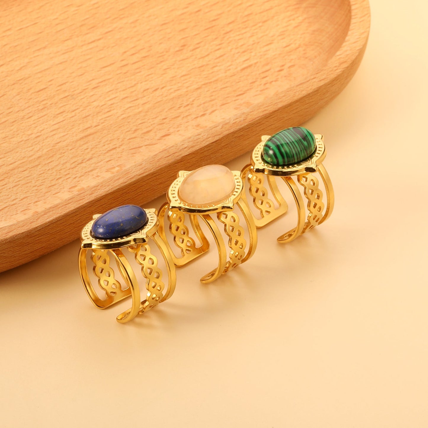 Open Oval Band with Green Turquoise Ring asonjewelry