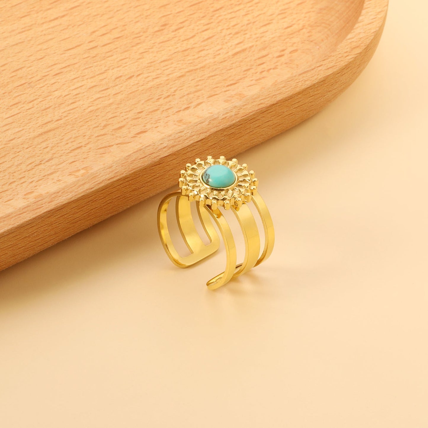 Open Band & Tiny Bead Lace & Turquoise Ring asonjewelry