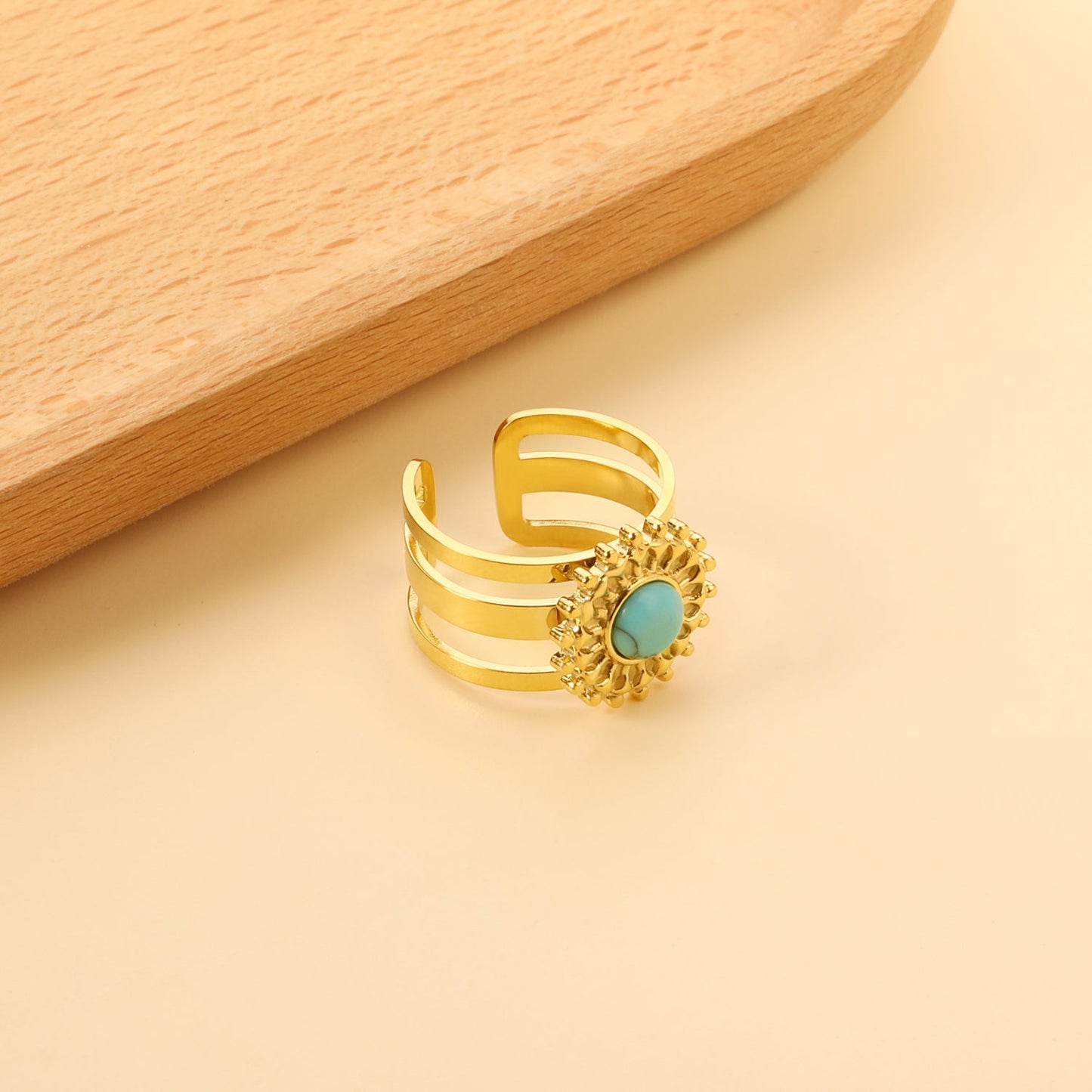Open Band & Tiny Bead Lace & Turquoise Ring asonjewelry