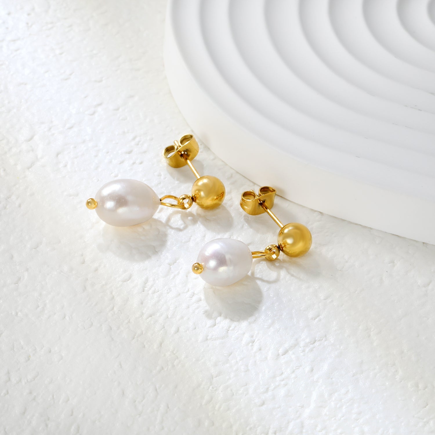 8.4*12mm freshwater pearl pendant+6mm steel earrings gold color asonjewelry