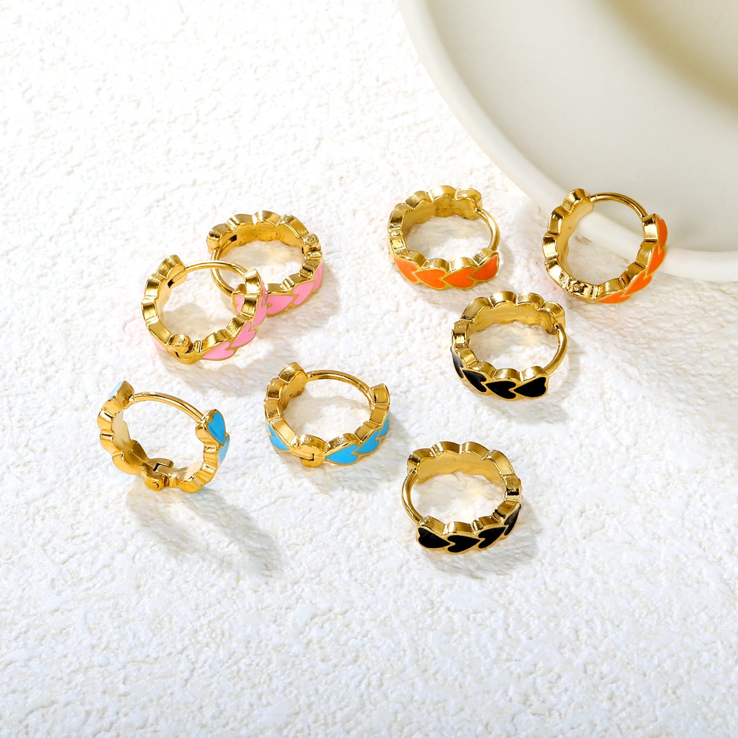 4*14mm Black/Pink/Blue/Orange Teardrop Heart Stud Earrings in Gold asonjewelry