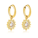 Wire 2*OUTSIDE DIAMETER 14.1mm EAR BUTTONS+10.2*12mm LACE OVAL WHITE REAL ZIRCONI BAND CNC DIAMONDED WHITE ZIRCONI RINGS EARRINGS Gold color